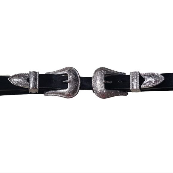 Gorgeous Double Buckle Velvet Leather S/M 89cm Filigree‎ Western Belt